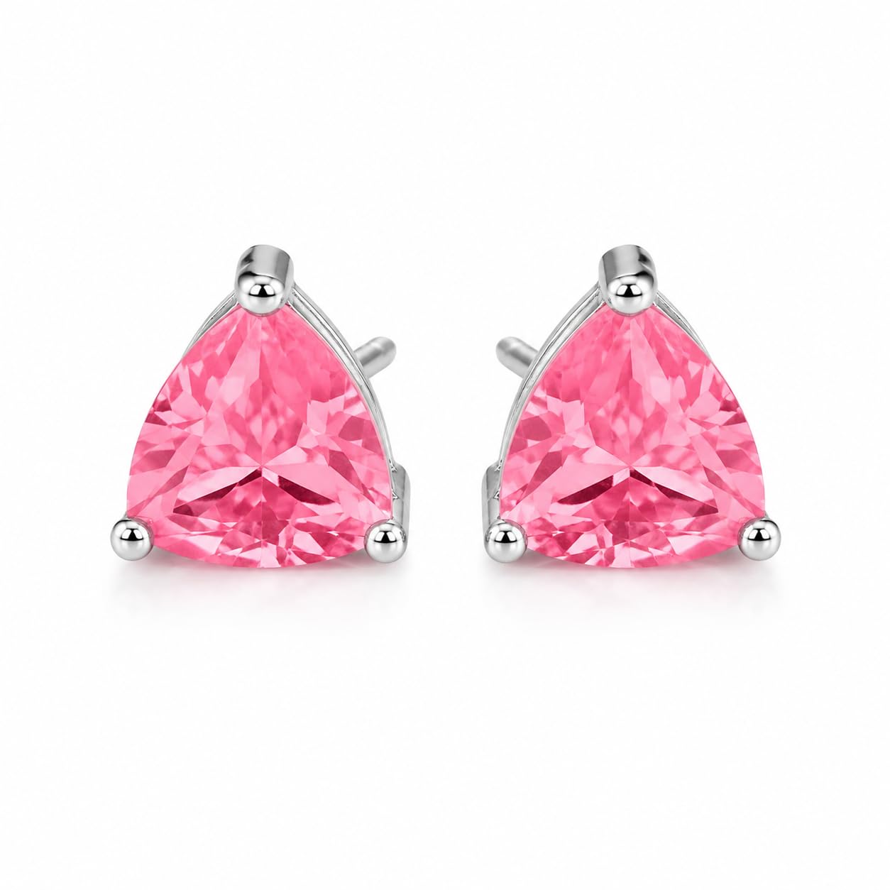 Warm Fortune 18K White Gold Plated CZ Trillion Stud Earrings for Women