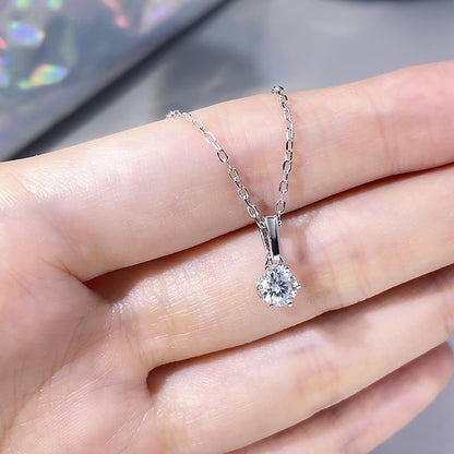 Warm Fortune Moissanite Pendant Necklace for Women, 0.5/1.0 ct DE VVS, 18K White Gold Plated Sterling Silver, 16 inch + 2inch Chain