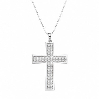 Warm Fortune 18K White Gold Plated Pave CZ Wide Cross Pendant Necklace