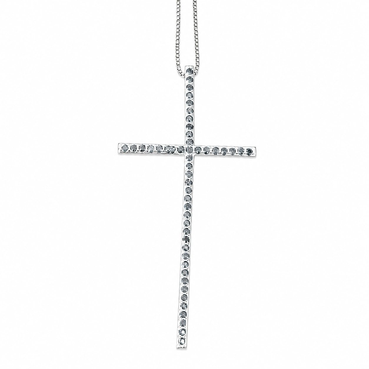 Warm Fortune 18K White Gold Plated Round CZ Long Cross Pendant Necklace