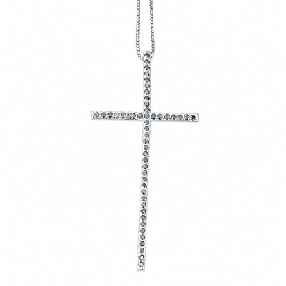 Warm Fortune 18K White Gold Plated Round CZ Long Cross Pendant Necklace