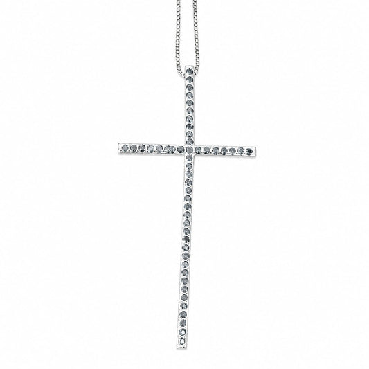 Warm Fortune 18K White Gold Plated Round CZ Long Cross Pendant Necklace