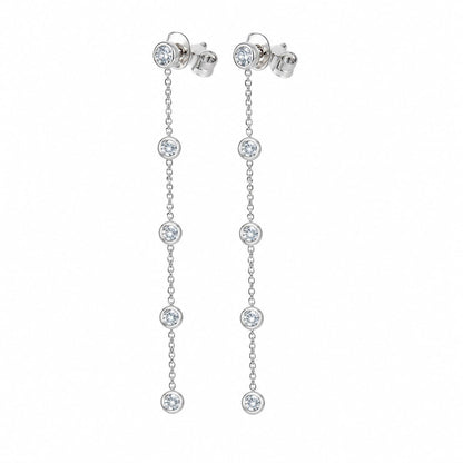 Warm Fortune 18K Gold Plated Bezel Set Round Cubic Zirconia Long Chain Dangle Earrings for Adult Women Hypoallergenic - Valentine's Day, Mother's Day, Birthday Gift for Her