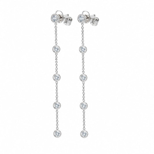 Warm Fortune 18K Gold Plated Bezel Set Round Cubic Zirconia Long Chain Dangle Earrings for Adult Women Hypoallergenic - Valentine's Day, Mother's Day, Birthday Gift for Her