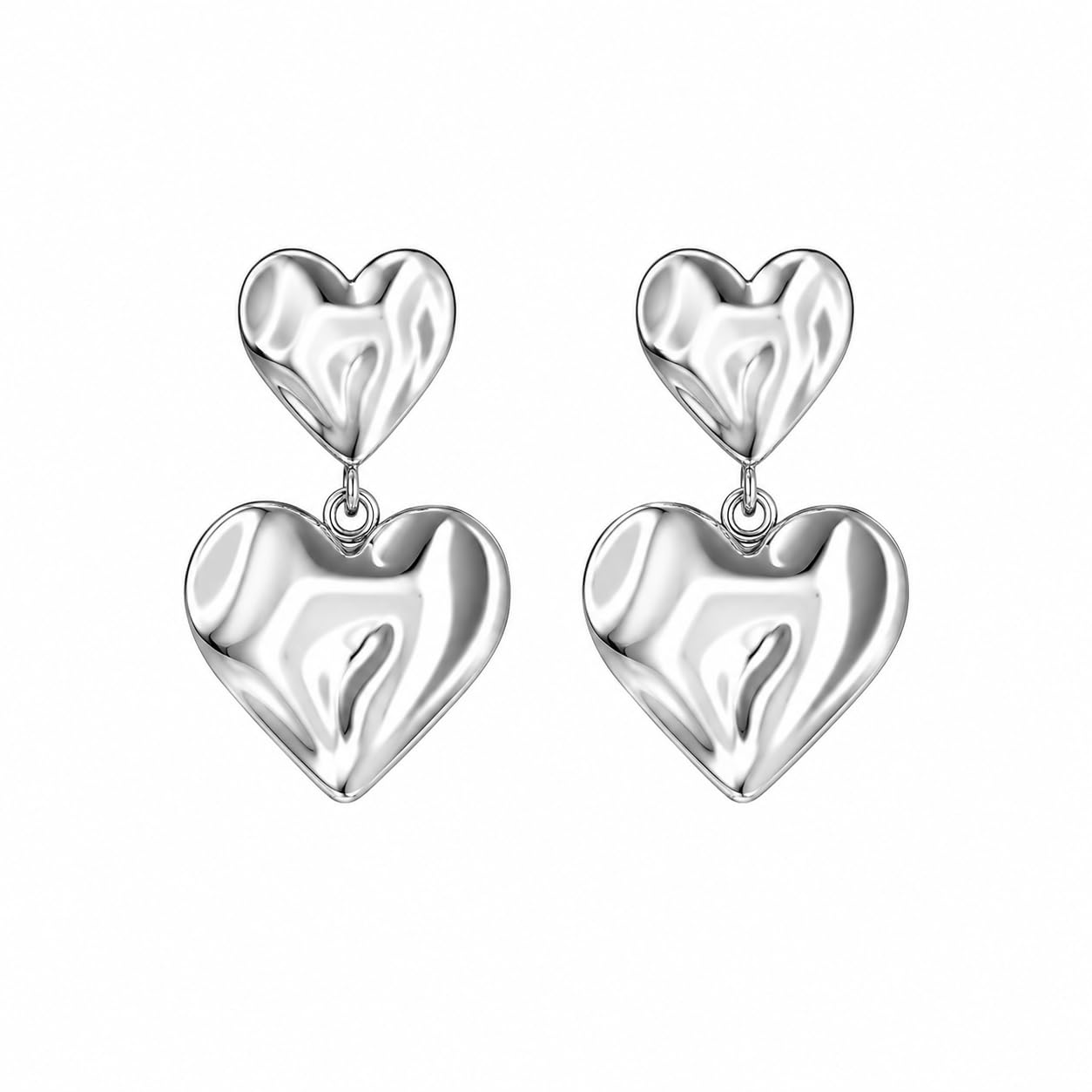 Warm Fortune 18K White Gold Plated Double Heart Drop Earrings