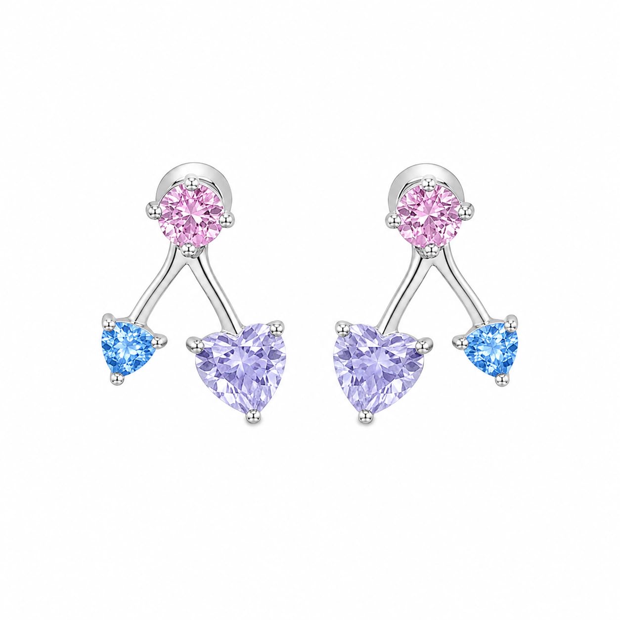 Warm Fortune 18K White Gold Plated Multicolor CZ Ear Jacket Earrings