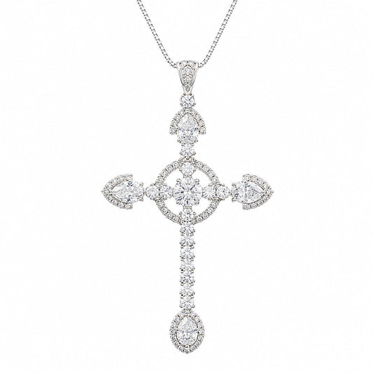 Warm Fortune Cross Pendant Necklace for Women, 18K Gold Plated with Sparkling CZ