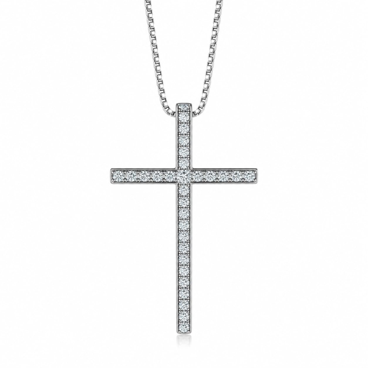 Warm Fortune Pavé Cross Pendant Necklace for Women, 18K White Gold Plated, 18 Inch Chain with Sparkling CZ, Elegant & Versatile Layering Jewelry