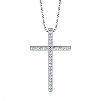 Warm Fortune Pavé Cross Pendant Necklace for Women, 18K White Gold Plated, 18 Inch Chain with Sparkling CZ, Elegant & Versatile Layering Jewelry