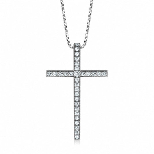 Warm Fortune Pavé Cross Pendant Necklace for Women, 18K White Gold Plated, 18 Inch Chain with Sparkling CZ, Elegant & Versatile Layering Jewelry