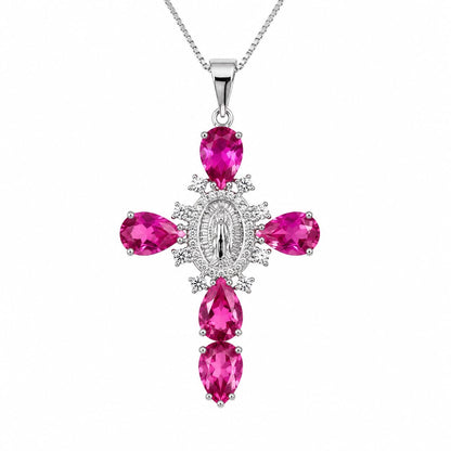 Warm Fortune 18K White Gold Plated CZ Religious Cross Pendant Necklace