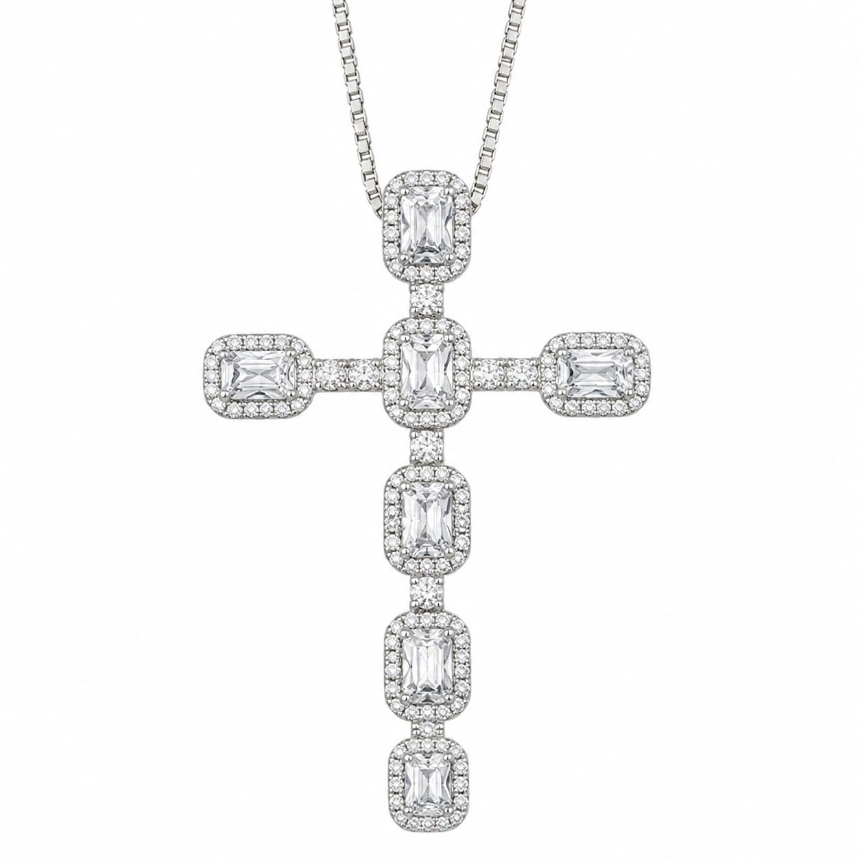 Warm Fortune Emerald Cut Cross Pendant Necklace for Women with Sparkling CZ