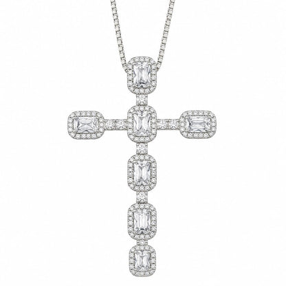 Warm Fortune Emerald Cut Cross Pendant Necklace for Women with Sparkling CZ