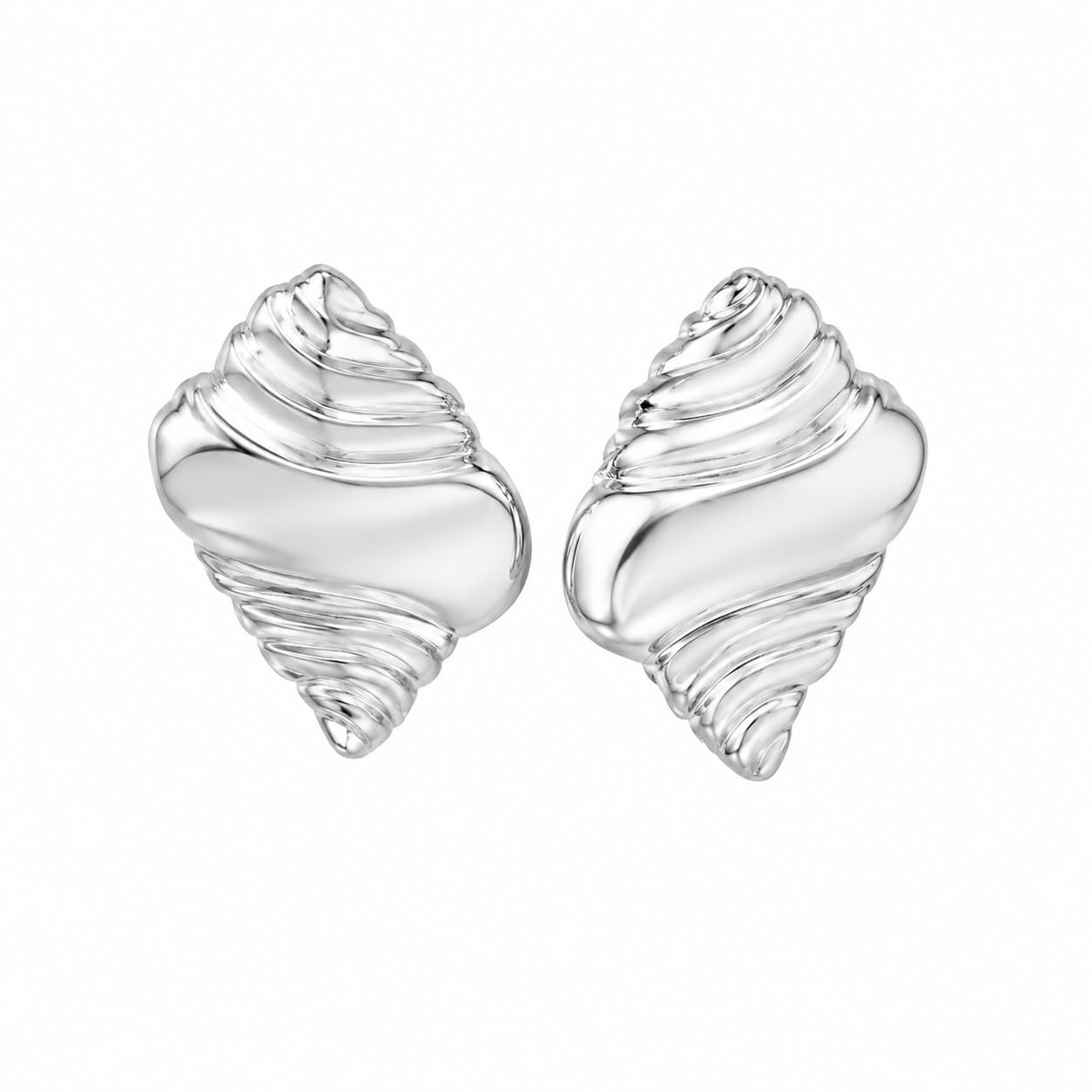 Warm Fortune 18K White Gold Plated Conch Shell Stud Earrings for Women