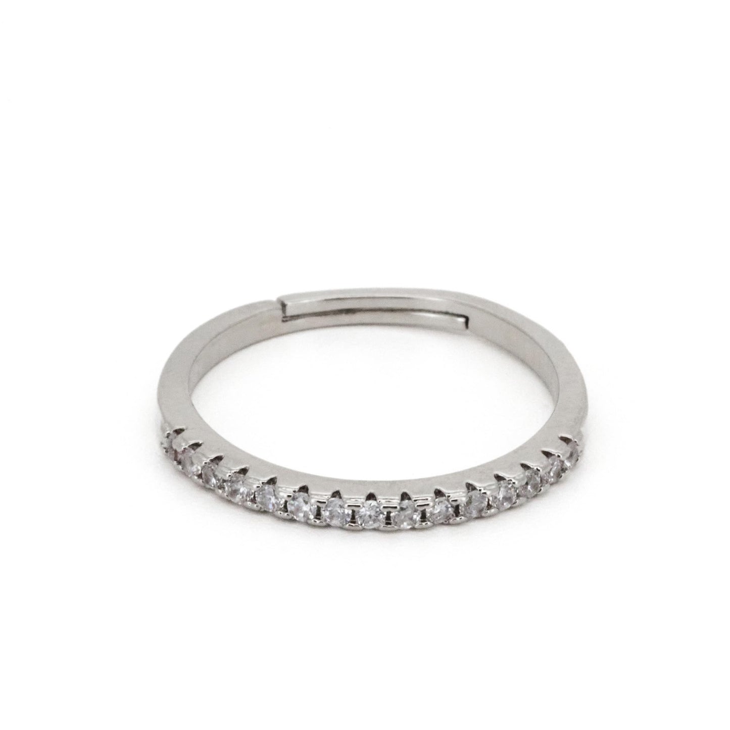 Warm Fortune Half Eternity Stackable Ring, Adjustable 18K Gold Plated CZ Wedding Band for Women