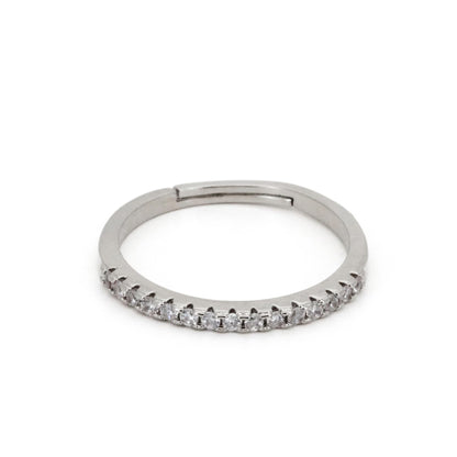 Warm Fortune Half Eternity Stackable Ring, Adjustable 18K Gold Plated CZ Wedding Band for Women