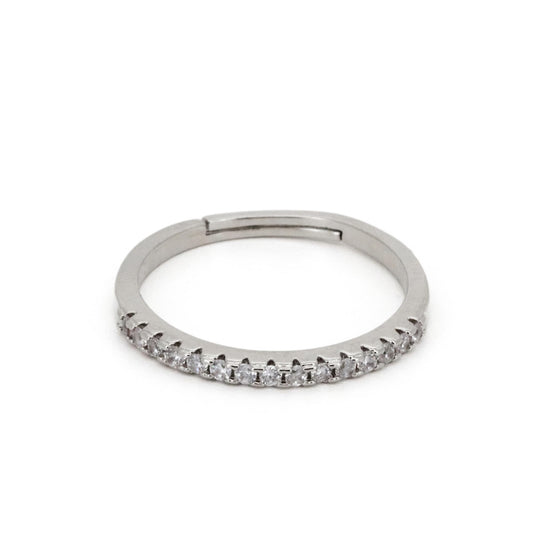 Warm Fortune Half Eternity Stackable Ring, Adjustable 18K Gold Plated CZ Wedding Band for Women