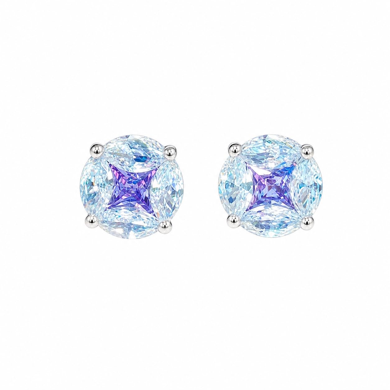 Warm Fortune 18K White Gold Plated Round CZ Star Center Stud Earrings