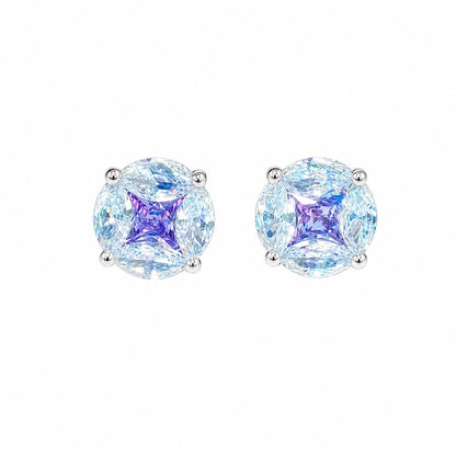 Warm Fortune 18K White Gold Plated Round CZ Star Center Stud Earrings