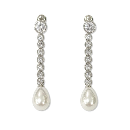 Warm Fortune 18K Gold Plated Pearl Teardrop & Round Cubic Zirconia Drop Earrings for Women Hypoallergenic - Valentine's Day, Mother's Day, Birthday Gift for Her