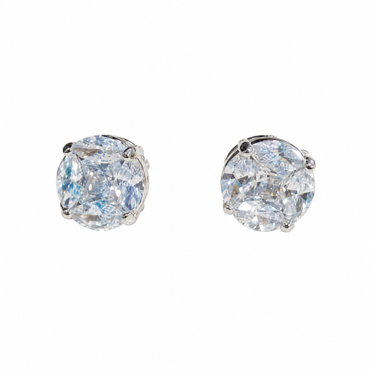 Warm Fortune 18K White Gold Plated Cushion CZ Solitaire Stud Earrings