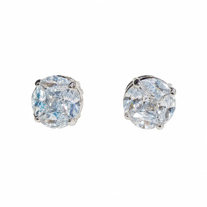 Warm Fortune Round Star CZ Stud Earrings for Women, 18K White Gold Plated