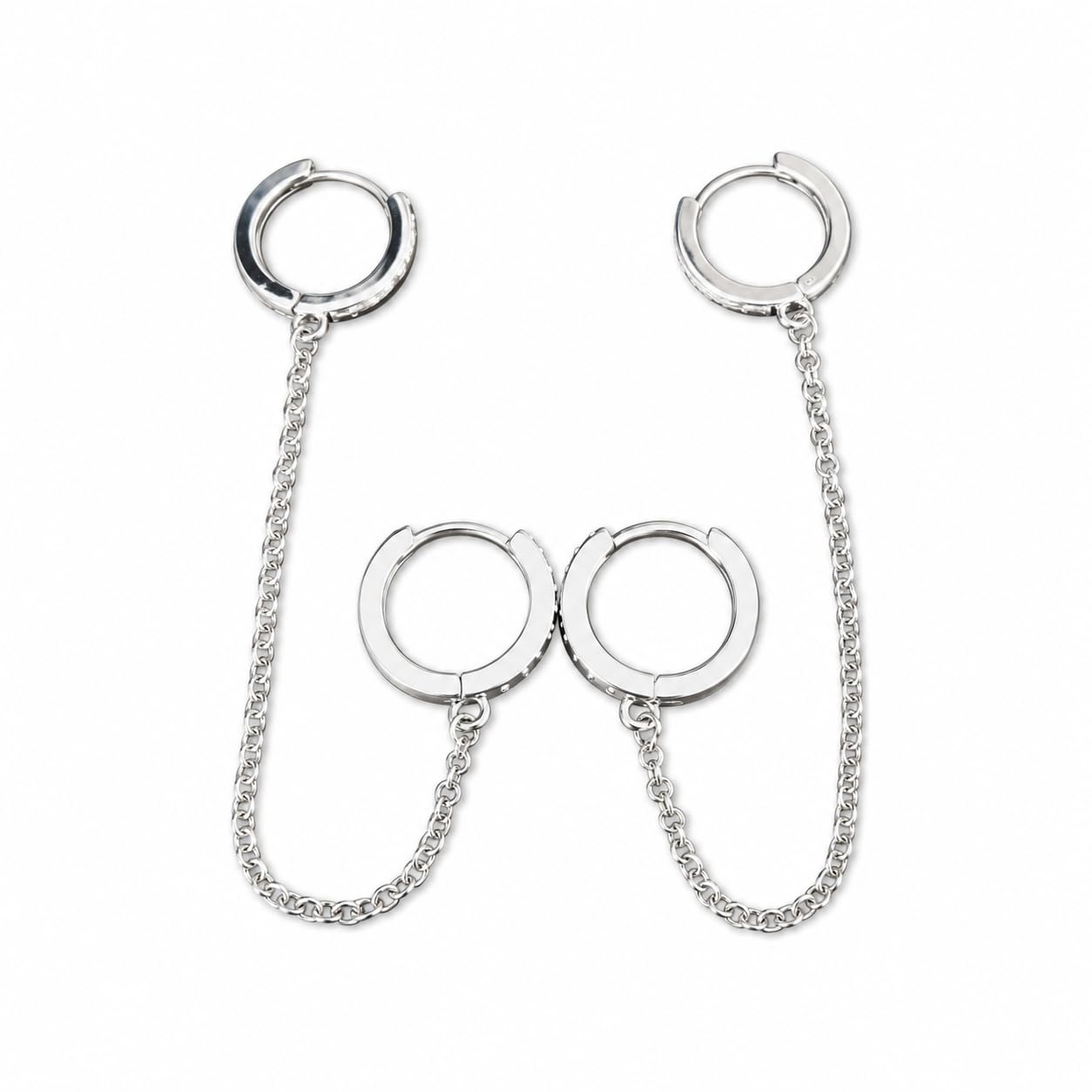 Warm Fortune 18K White Gold Plated Double Hoop Chain Drop Earrings