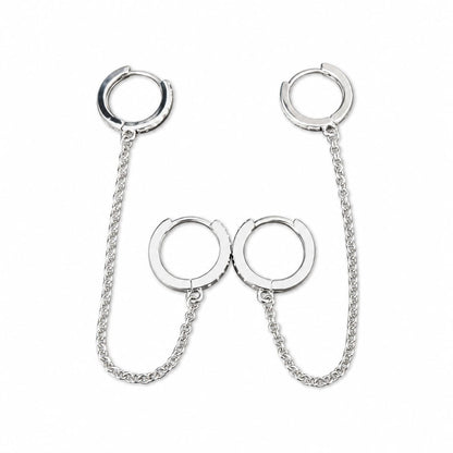 Warm Fortune 18K White Gold Plated Double Hoop Chain Drop Earrings