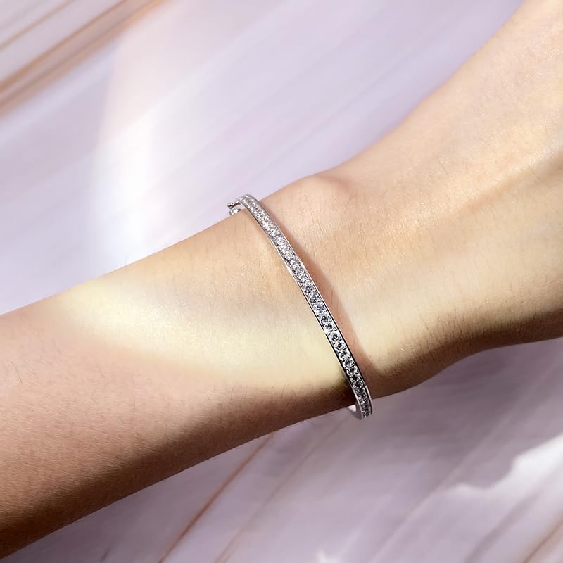 Warm Fortune Moissanite Diamond Tennis Bracelet for Women, 5.2-17ct Lab Created Diamond, 3/4/5mm DE VVS, 18K White Gold Plated , Gift for Her, Size 6.5/7 Inch