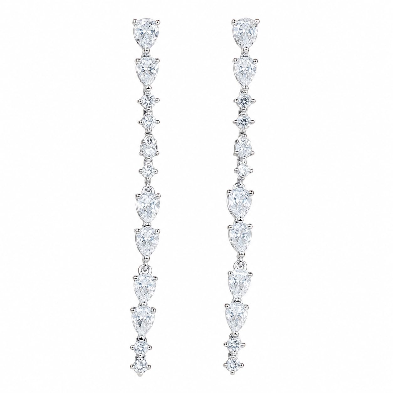 Warm Fortune 18K White Gold Plated CZ Linear Dangle Earrings