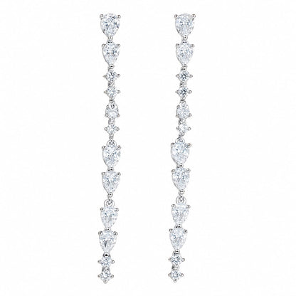 Warm Fortune 18K White Gold Plated CZ Linear Dangle Earrings