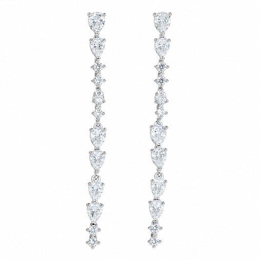 Warm Fortune 18K White Gold Plated CZ Linear Dangle Earrings