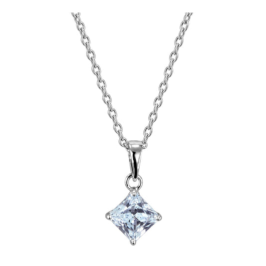 Warm Fortune Clear Princess-Cut Solitaire Pendant Necklace for Women: 18K Gold Plated, Adjustable Chain (16"+2") with Sparkling CZ | Dainty, Chic & Everyday — Your Minimalist Accent