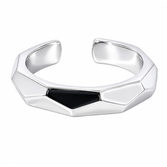 Warm Fortune Geometric Open Ring for Women, 18K Gold Plated Open Bangle with Faceted Design, Minimalist Statement Jewelry