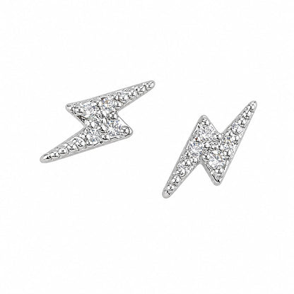 Warm Fortune 18K Gold Plated Full Pavé Lightning Shape Cubic Zirconia Stud Earrings for Adult Women Hypoallergenic Daily & Occasion Gift Jewelry