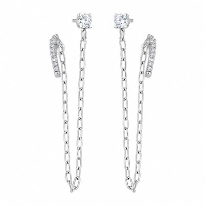 Warm Fortune 18K Gold Plated Round Cubic Zirconia Long Chain Dangle Combo Stud & Cuff Earrings for Women Hypoallergenic - Valentine's Day, Mother's Day, Birthday Gift for Her