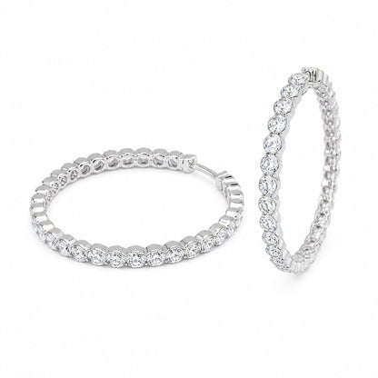 Warm Fortune 18K White Gold Plated Single Row CZ Large Hoop Earrings