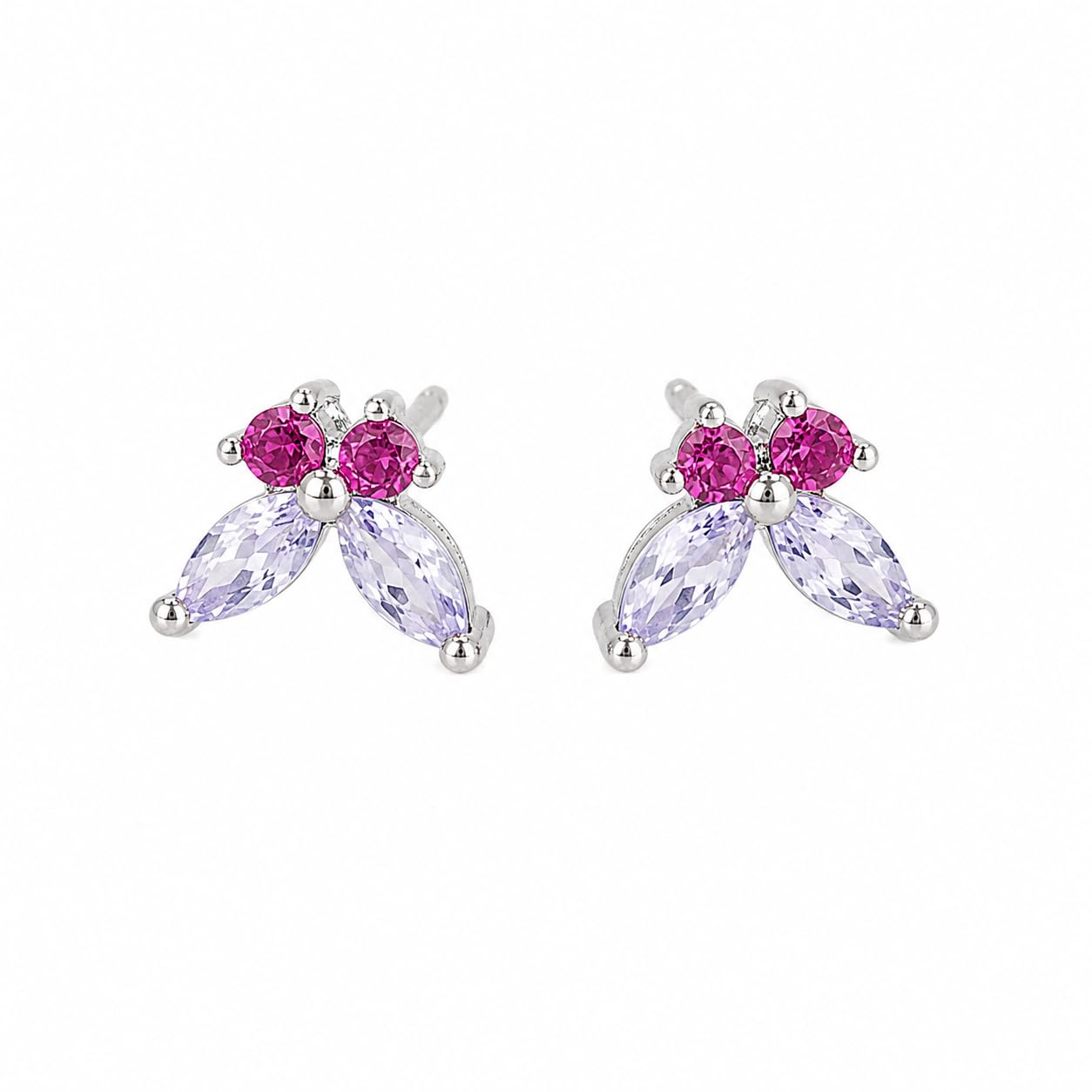 Warm Fortune 18K Gold Plated Petal Shaped Mixed Round & Marquise Cubic Zirconia Stud Earrings for Adult Women Hypoallergenic Daily & Occasion Gift Jewelry