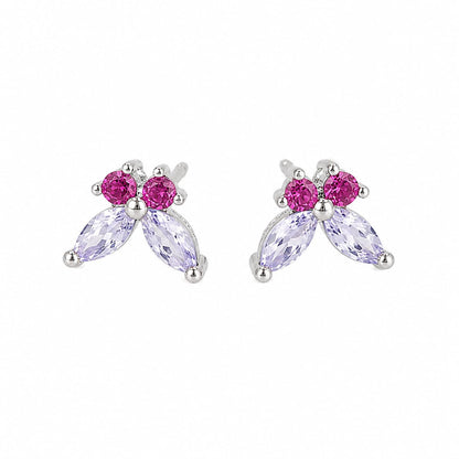 Warm Fortune 18K Gold Plated Petal Shaped Mixed Round & Marquise Cubic Zirconia Stud Earrings for Adult Women Hypoallergenic Daily & Occasion Gift Jewelry