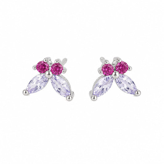 Warm Fortune 18K Gold Plated Petal Shaped Mixed Round & Marquise Cubic Zirconia Stud Earrings for Adult Women Hypoallergenic Daily & Occasion Gift Jewelry