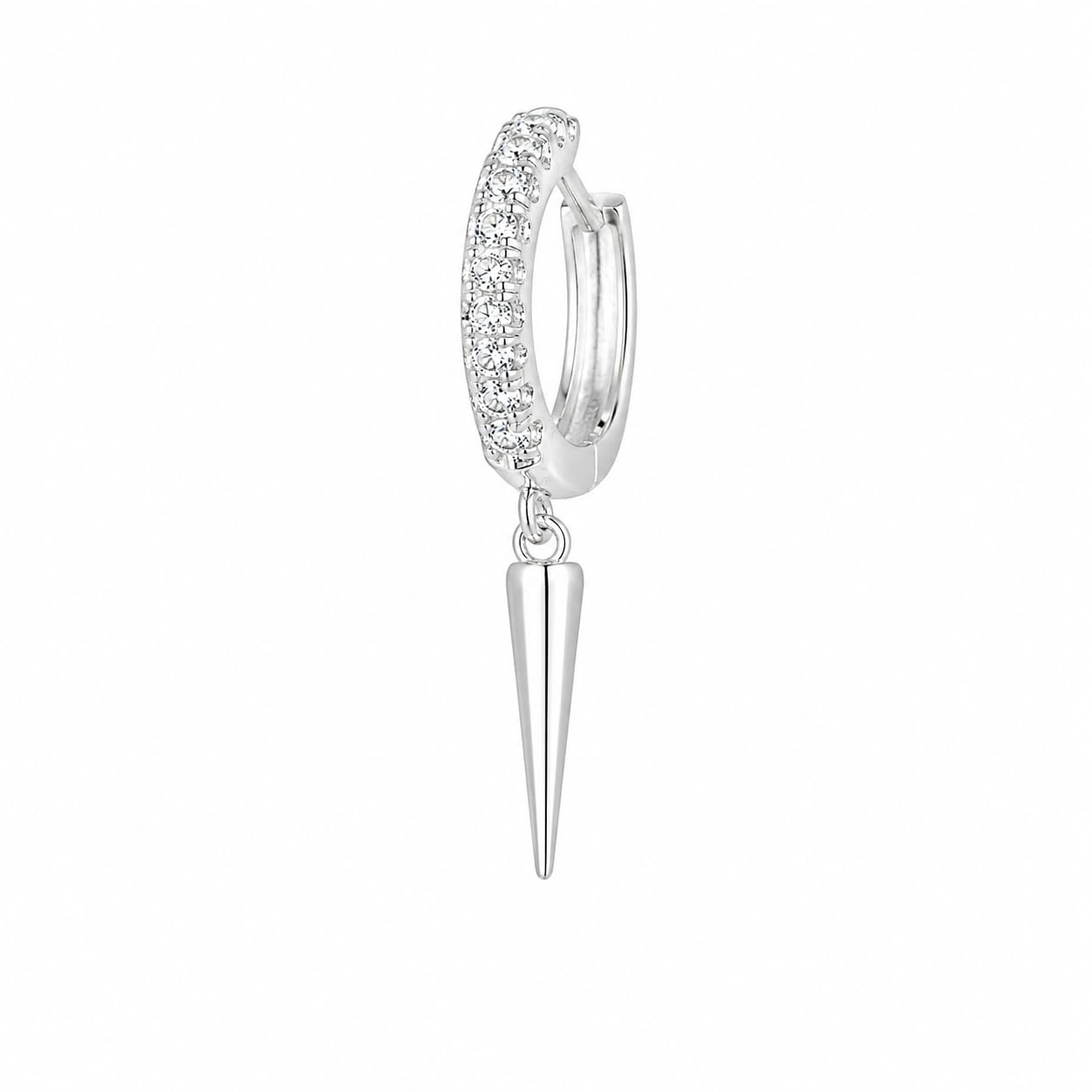 Warm Fortune 18K White Gold Plated CZ Spike Huggie Drop Earrings