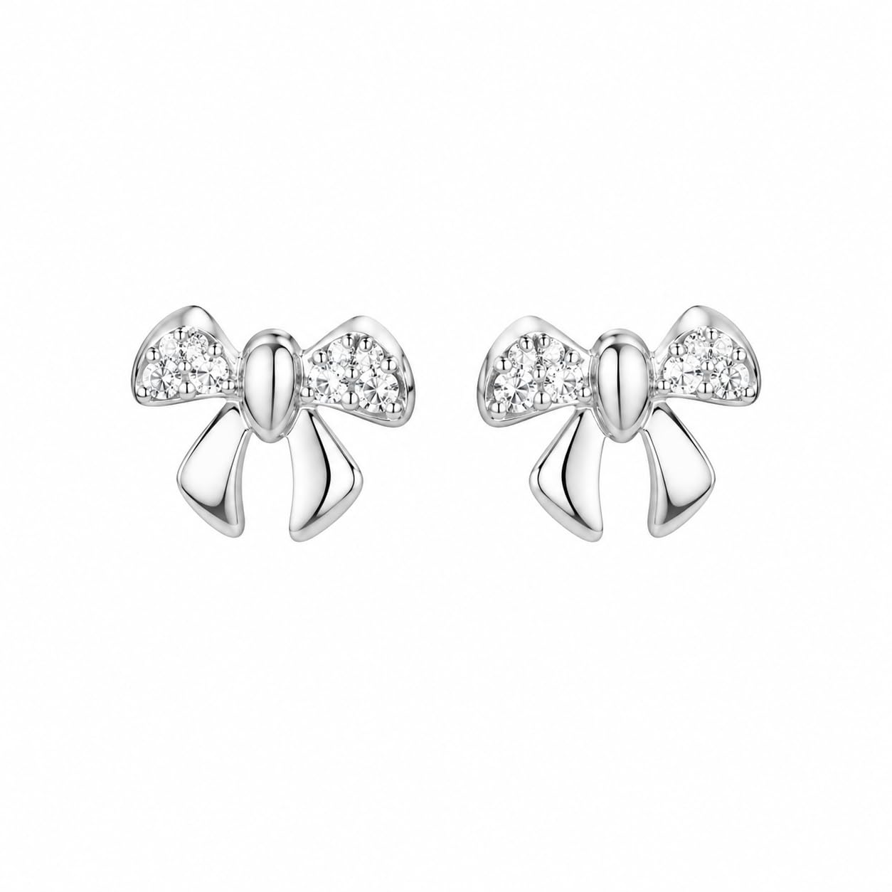 Warm Fortune 18K White Gold Plated Bow Knot CZ Stud Earrings for Women