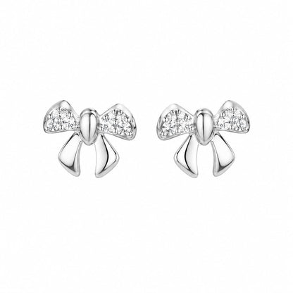 Warm Fortune 18K White Gold Plated Bow Knot CZ Stud Earrings for Women