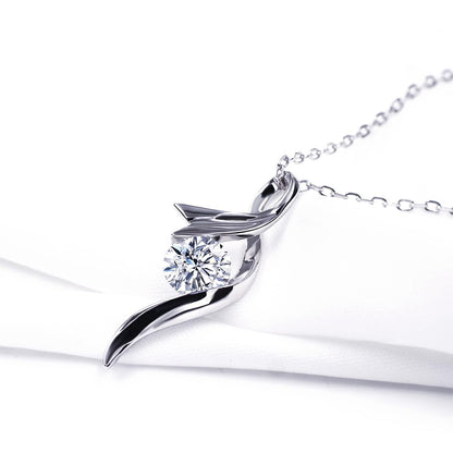 Warm Fortune Moissanite Pendant Necklace for Women, 0.5/1.0 ct DE VVS, 18K White Gold Plated Sterling Silver, 16 inch + 2inch Chain