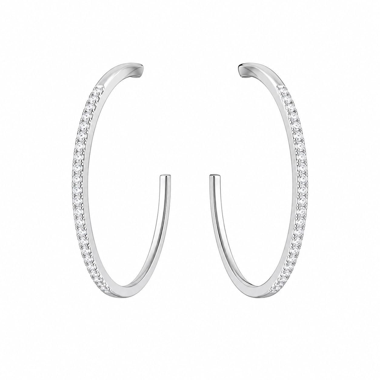 Warm Fortune 18K White Gold Plated CZ Pave Hoop Earrings for Women