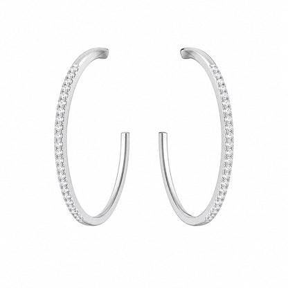 Warm Fortune 18K White Gold Plated CZ Pave Hoop Earrings for Women