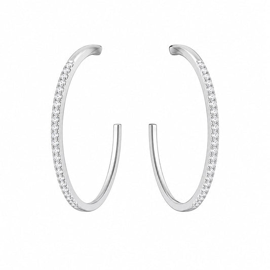 Warm Fortune 18K White Gold Plated CZ Pave Hoop Earrings for Women
