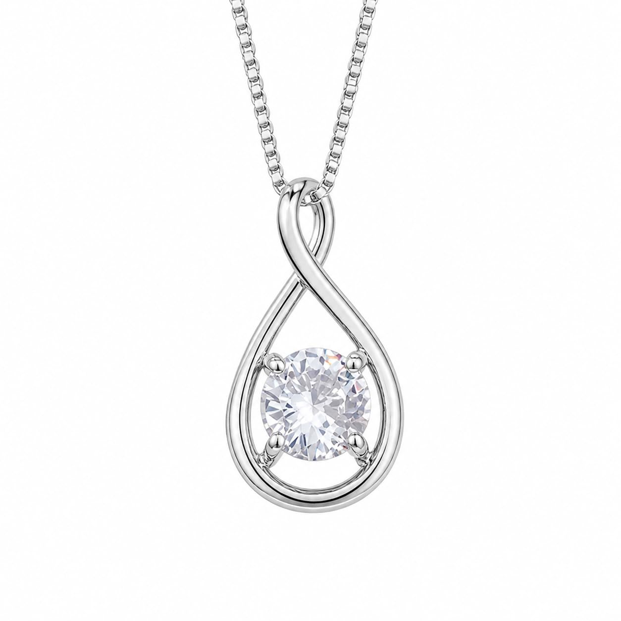 Warm Fortune Open Teardrop Pendant Necklace for Women, 18K White Gold Plated Brass, Pink or Clear CZ, 18 Inch Chain, CZ Color Options