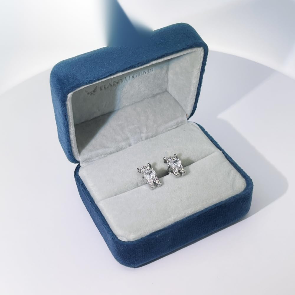 Warm Fortune 18K Gold Plated Teddy Bear Heart Cubic Zirconia Stud Earrings for Women Hypoallergenic - Valentine's Day, Mother's Day, Birthday Gift for Her