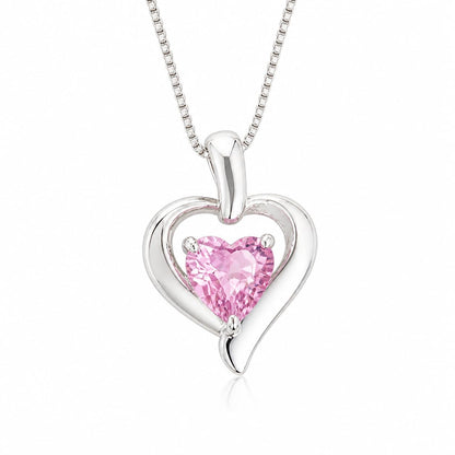 Warm Fortune Open Heart Pendant Necklace for Women, 18K White Gold Plated Brass, Pink and Clear CZ, 18 Inch Chain, Heart Cut Center Stone